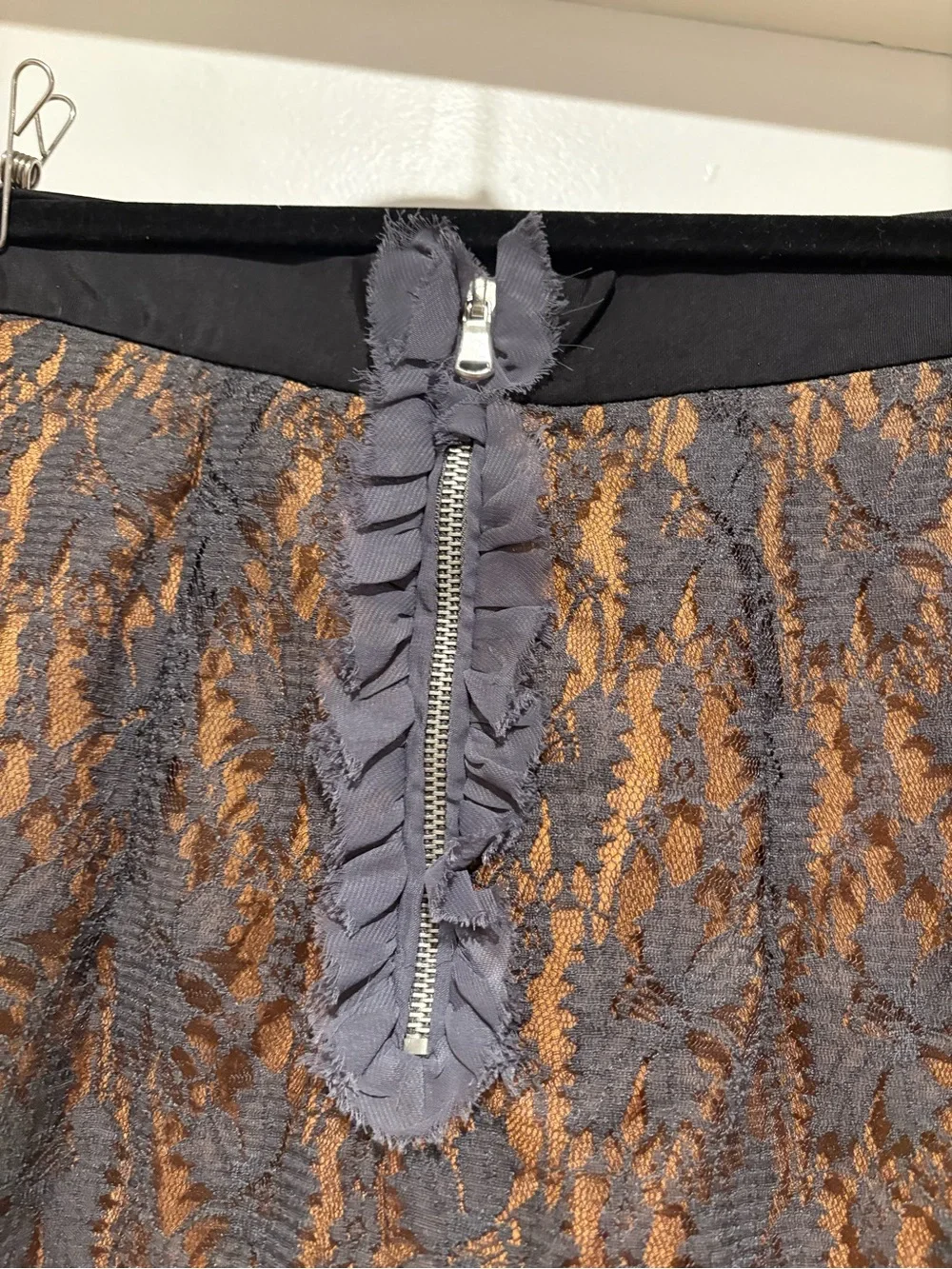 Vintage Twelve by Twelve Couture Gray Lace Overlay Minj Skirt Ruffle Trim 2010s